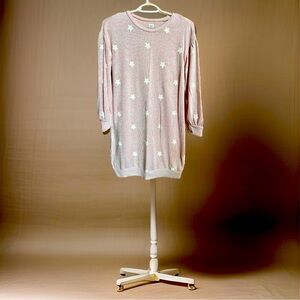 Gap kids pink sweater dress with white stars puff sleeves Size L 10